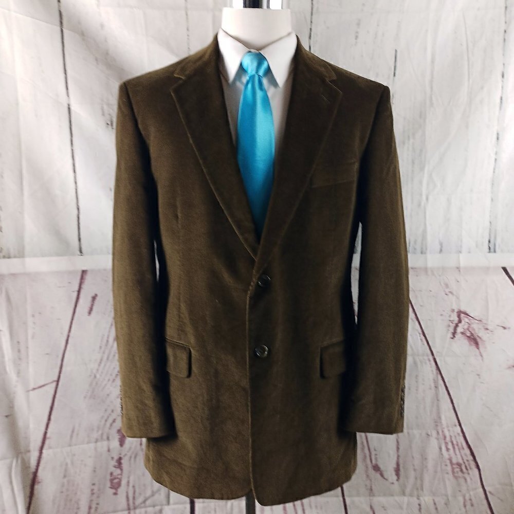 Evan Picone 42L Cotton Blend 2 Button Brown Pinstripe Corduroy Blazer Sport Coat